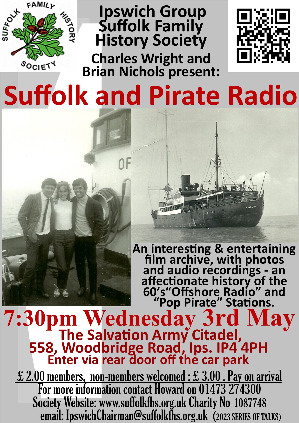 Suffolk and Pirate Radio - Monthly Meeting, Ipswich group, Suffolk Family History Society | Flyer Magazines
