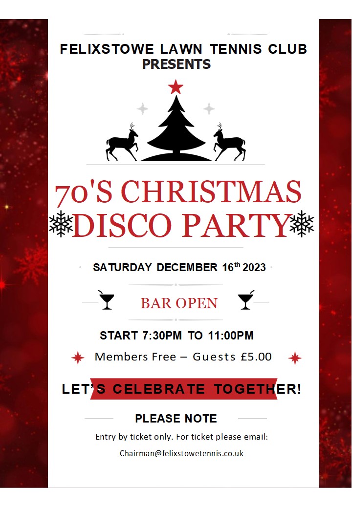 Music Night at Felixstowe Lawn Tennis Club - Christmas Disco - 16th December 2023 | Flyer Magazines